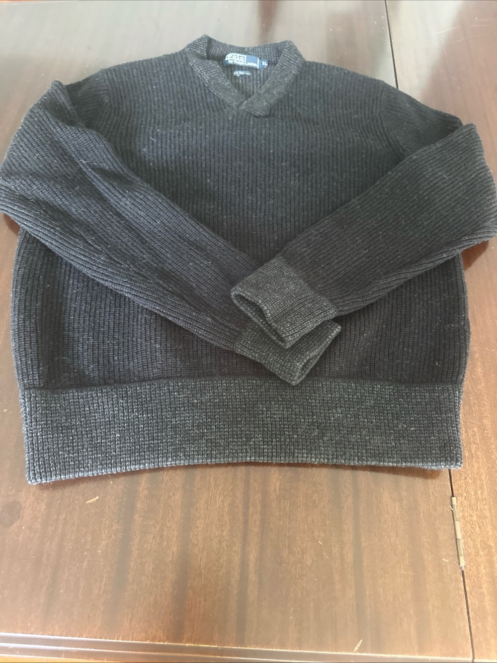 Polo by Ralph Lauren Men's Dark Charcoal Ribbed V-Neck Sweater